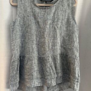 notPERFECTLINEN Sleeveless Peplum Tank - Gray ruffled hem waist